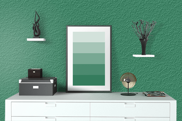 Pretty Photo frame on Metallic Green (RAL Design) color drawing room interior textured wall