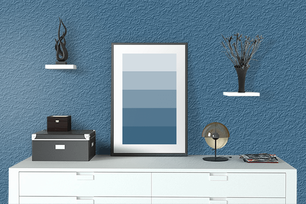 Pretty Photo frame on Different Blue color drawing room interior textured wall