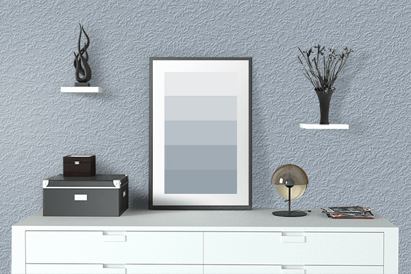 Pretty Photo frame on Louis Blue color drawing room interior textured wall