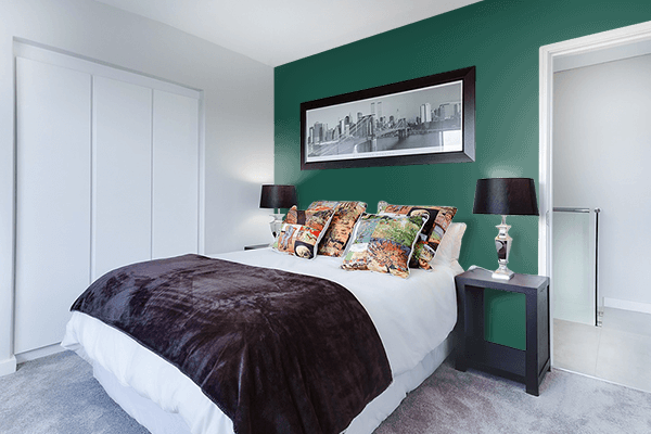 Pretty Photo frame on Alpine Green color Bedroom interior wall color