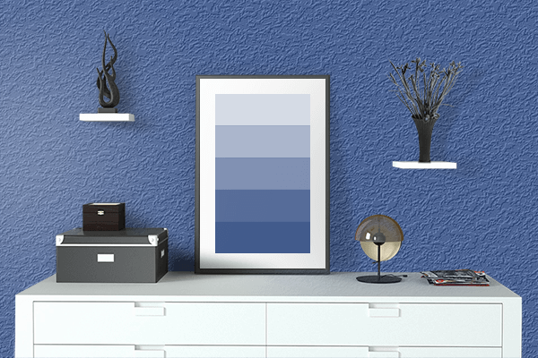 Pretty Photo frame on Nile Blue color drawing room interior textured wall