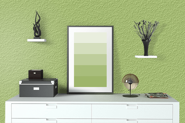 Pretty Photo frame on Fashion Green (RAL Design) color drawing room interior textured wall