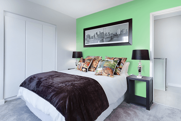 Pretty Photo frame on Romantic Green color Bedroom interior wall color