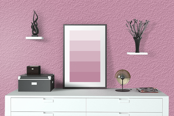 Pretty Photo frame on Techno Pink color drawing room interior textured wall