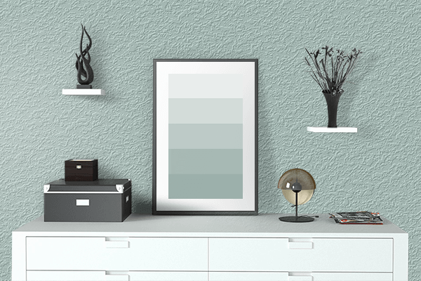 Pretty Photo frame on Light Teal (RAL Design) color drawing room interior textured wall