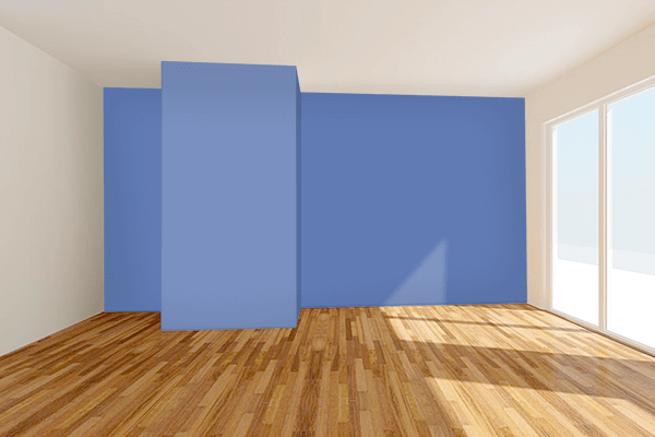 Pretty Photo frame on Mild Blue color Living room wal color