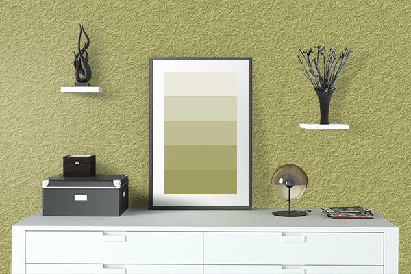 Pretty Photo frame on Olive Green (Crayola) color drawing room interior textured wall