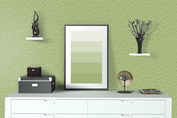 Pretty Photo frame on Summer Green (RAL Design) color drawing room interior textured wall