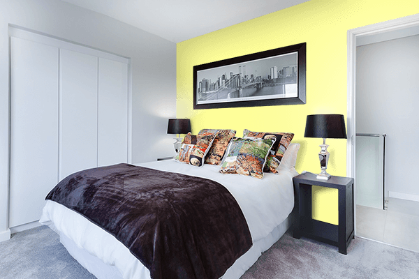 Pretty Photo frame on Canary color Bedroom interior wall color