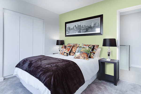 Pretty Photo frame on Avocado Cream color Bedroom interior wall color