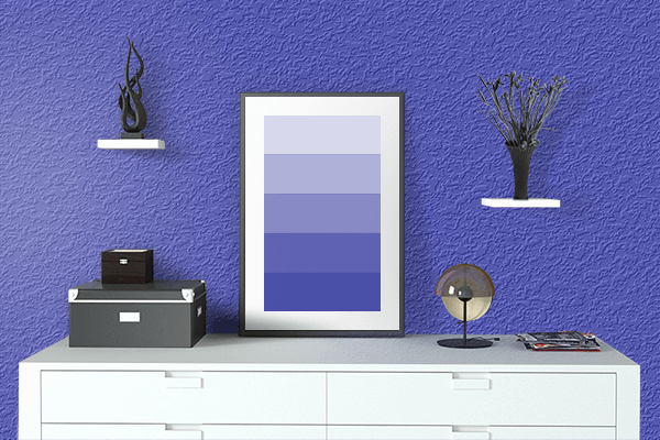 Pretty Photo frame on Light Ultramarine Blue color drawing room interior textured wall