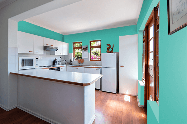 Pretty Photo frame on Turquoise (Pantone) color kitchen interior wall color