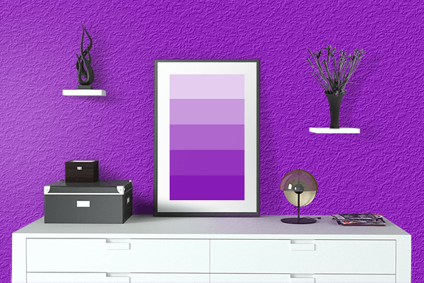 Pretty Photo frame on Dark Violet color drawing room interior textured wall