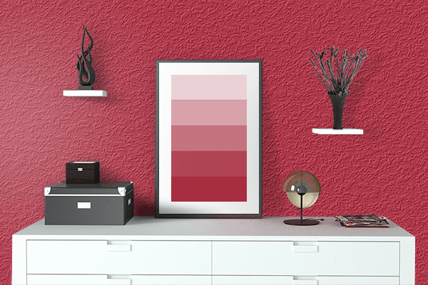 Pretty Photo frame on True Red (Pantone) color drawing room interior textured wall