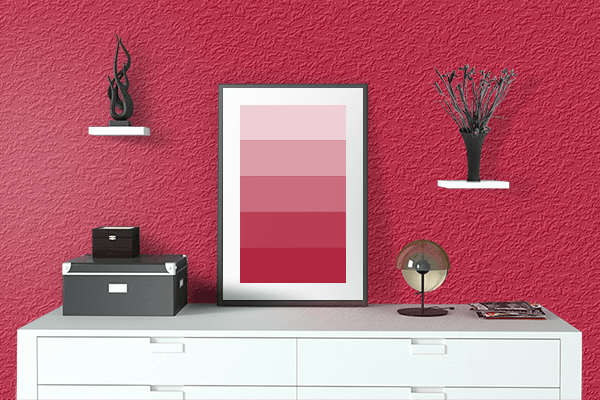 Pretty Photo frame on Cadmium Red (Ferrario) color drawing room interior textured wall