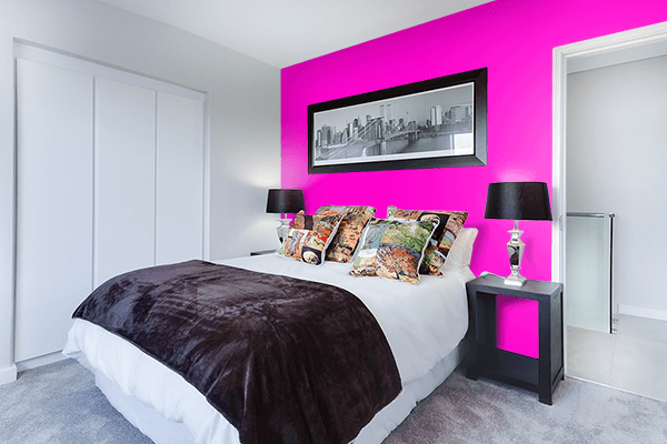 Pretty Photo frame on Bright Magenta color Bedroom interior wall color