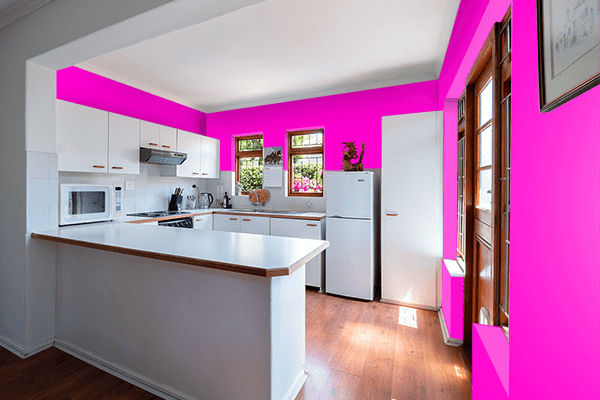 Pretty Photo frame on Bright Magenta color kitchen interior wall color