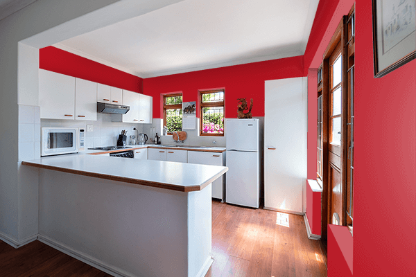 Pretty Photo frame on Hot Red color kitchen interior wall color