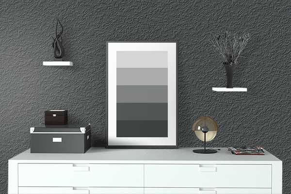 Pretty Photo frame on Gunmetal Gray color drawing room interior textured wall