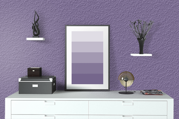 Pretty Photo frame on Blue Lilac color drawing room interior textured wall