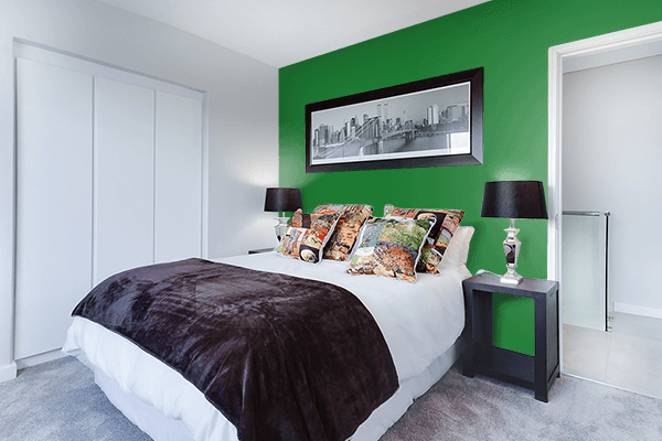Pretty Photo frame on Deep Emerald color Bedroom interior wall color
