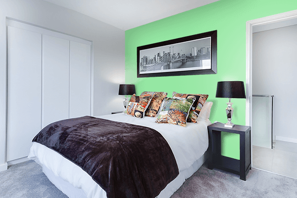 Pretty Photo frame on Fresh Mint color Bedroom interior wall color