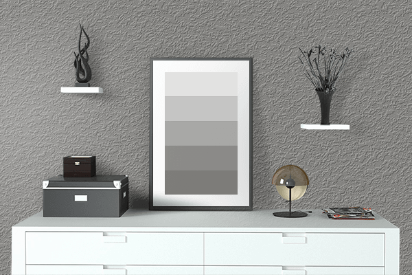 Pretty Photo frame on Grey Aluminium color drawing room interior textured wall