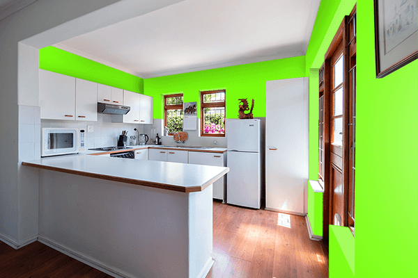 Pretty Photo frame on Fluorescent Green color kitchen interior wall color