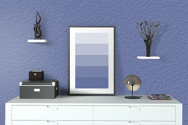 Pretty Photo frame on Matte Blue color drawing room interior textured wall