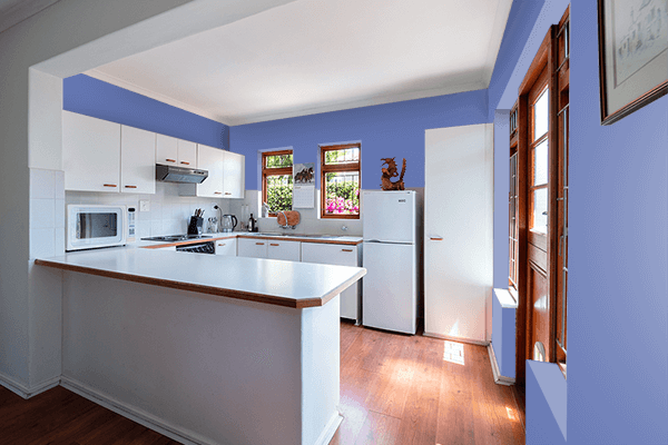 Pretty Photo frame on Matte Blue color kitchen interior wall color