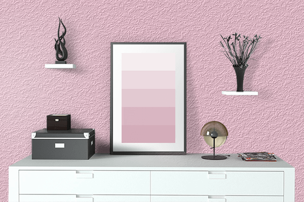 Pretty Photo frame on Bubblegum Pink color drawing room interior textured wall