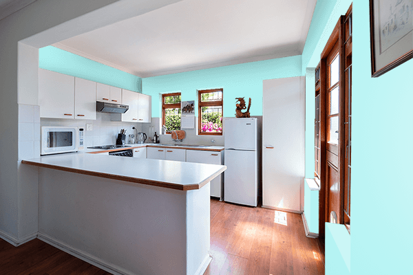 Pretty Photo frame on Soft Cyan color kitchen interior wall color