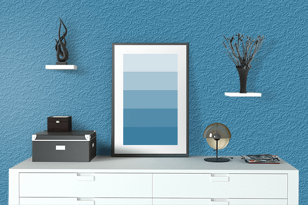Pretty Photo frame on Light Blue (RAL) color drawing room interior textured wall