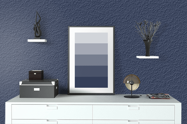 Pretty Photo frame on Cobalt Blue (RAL) color drawing room interior textured wall