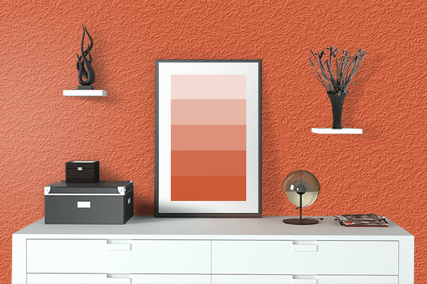 Pretty Photo frame on Red Orange (Pantone) color drawing room interior textured wall