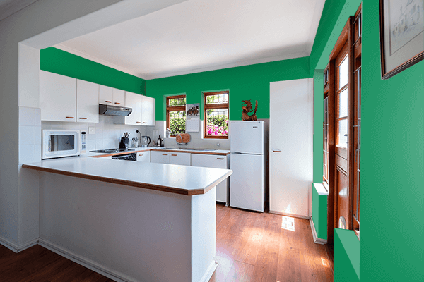 Pretty Photo frame on Traffic Green color kitchen interior wall color