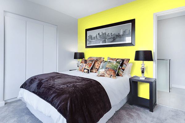 Pretty Photo frame on Laser Lemon color Bedroom interior wall color