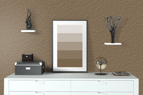 Pretty Photo frame on Raw Umber color drawing room interior textured wall