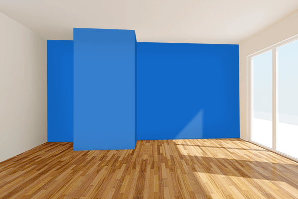 Pretty Photo frame on Greek Blue color Living room wal color