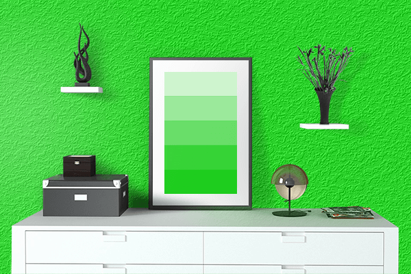 Pretty Photo frame on Green Screen color drawing room interior textured wall