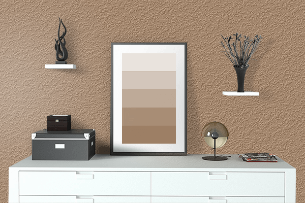 Pretty Photo frame on Walnut Brown color drawing room interior textured wall
