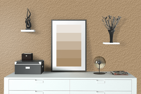 Pretty Photo frame on Wood Brown color drawing room interior textured wall