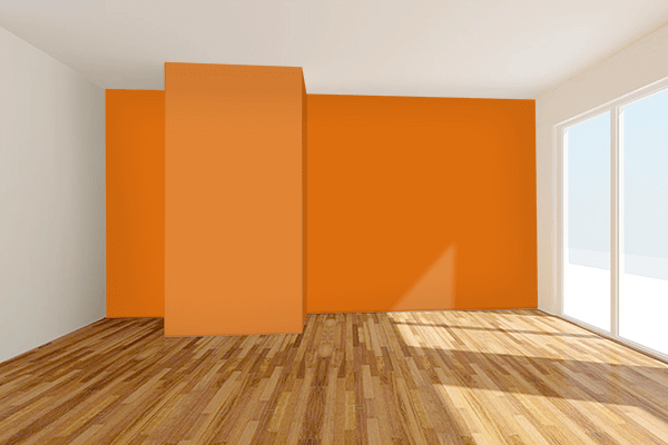 Pretty Photo frame on Deep Orange color Living room wal color