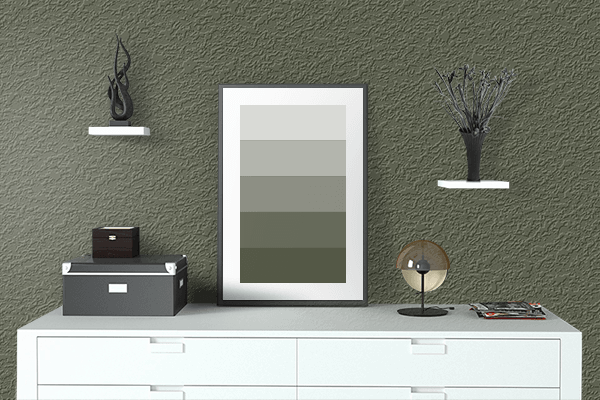 Pretty Photo frame on Olive Green (RAL) color drawing room interior textured wall