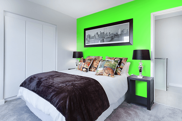 Pretty Photo frame on Shocking Green color Bedroom interior wall color