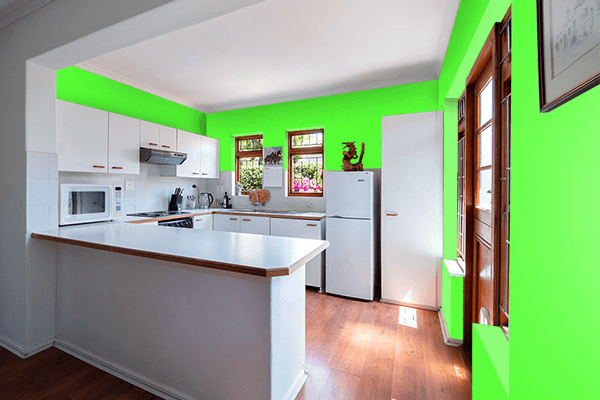 Pretty Photo frame on Shocking Green color kitchen interior wall color