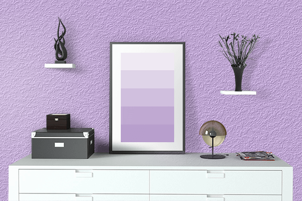 Pretty Photo frame on Pastel Lavender color drawing room interior textured wall
