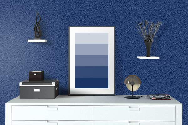 Pretty Photo frame on Royal Blue (Traditional) color drawing room interior textured wall
