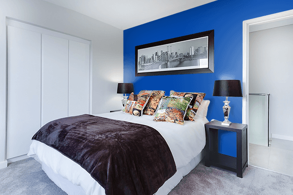Pretty Photo frame on Cobalt Blue color Bedroom interior wall color