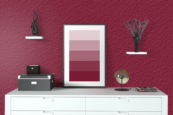 Pretty Photo frame on Burgundy color drawing room interior textured wall